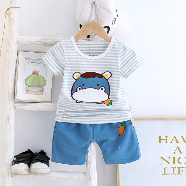Clever Striped Cartoon Hippo T-Shirt + Pants