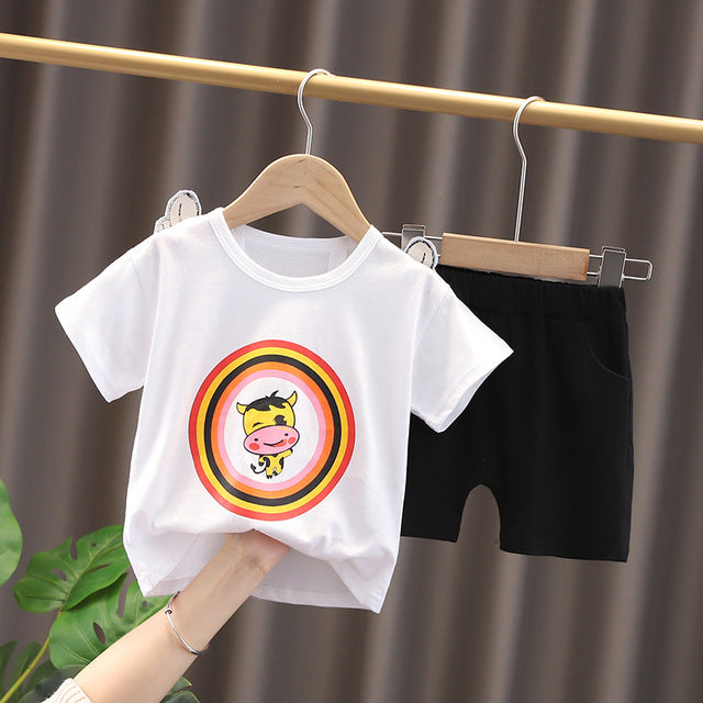 Acting Cute Cartoon Cow T-Shirt with Wings + Shorts