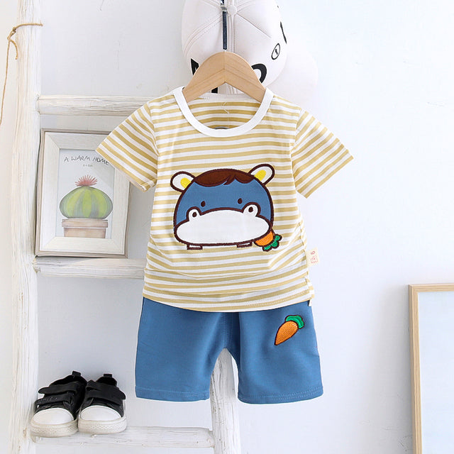 Clever Striped Cartoon Hippo T-Shirt + Pants