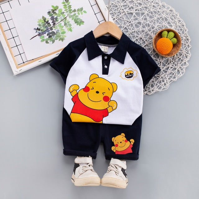 Cute Cartoon Winnie the Pooh POLO Shirt Short Sleeve + Shorts