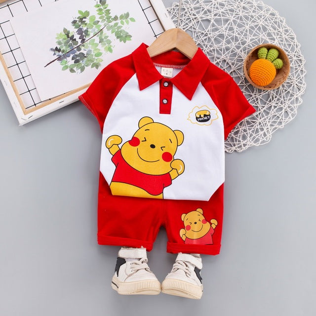 Cute Cartoon Winnie the Pooh POLO Shirt Short Sleeve + Shorts