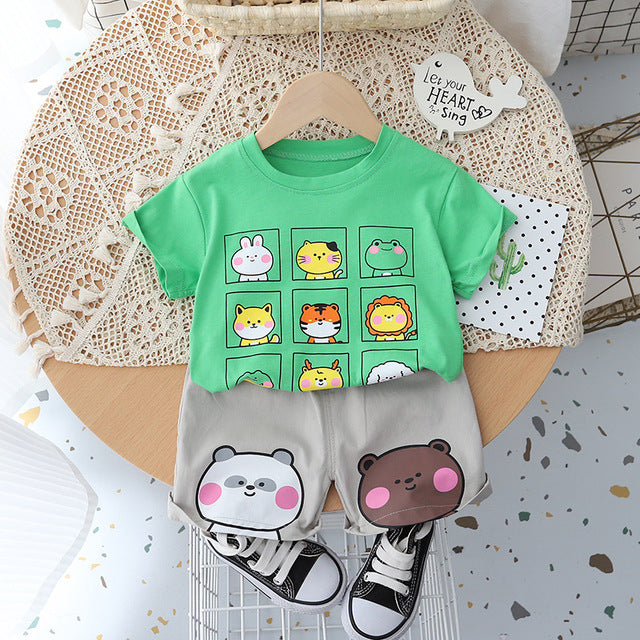 Summer Cartoon Zoo T-Shirt + Shorts