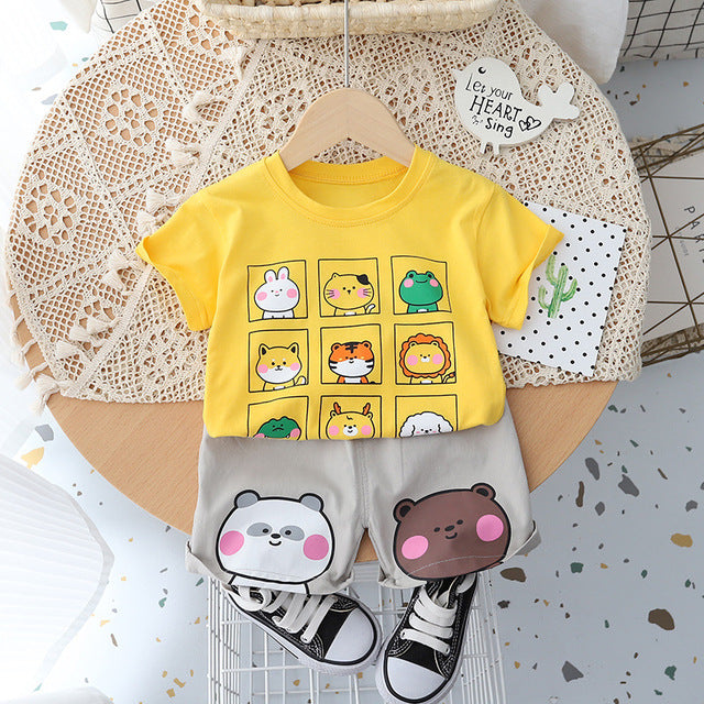 Summer Cartoon Zoo T-Shirt + Shorts