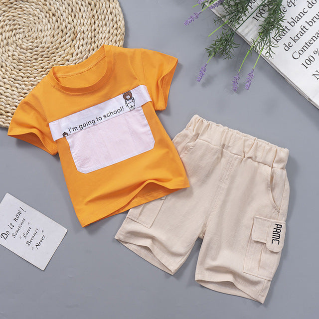 Simple Style Letter Crewneck Short Sleeve T-Shirt + Shorts