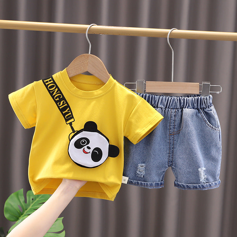 Cool Panda Satchel T-Shirt + Denim Shorts