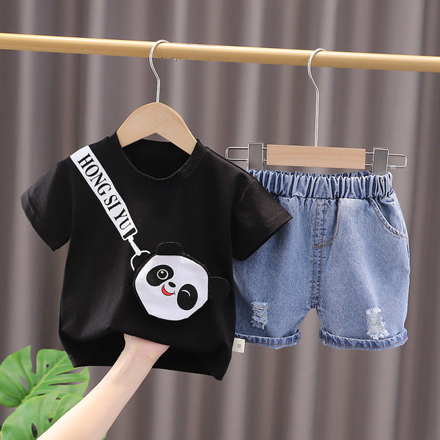 Cool Panda Satchel T-Shirt + Denim Shorts
