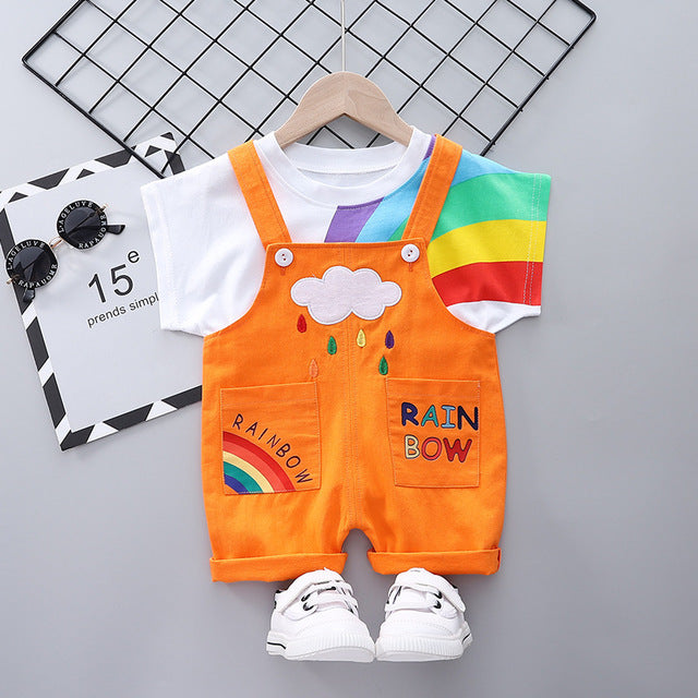 Cute Suspender Rainbow Printing T-shirt+Shorts