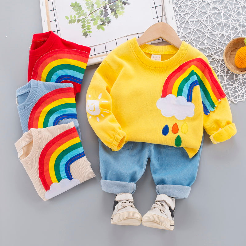 Ohyiyi - Handsome Rainbow Print Long Sleeve + Jeans