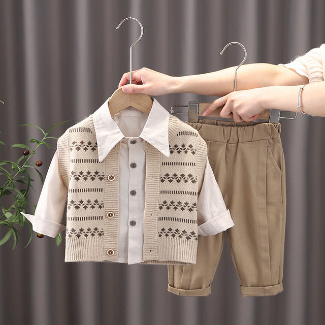 Ohyiyi - British Style Knitted Cardigan + Shirt + Pants