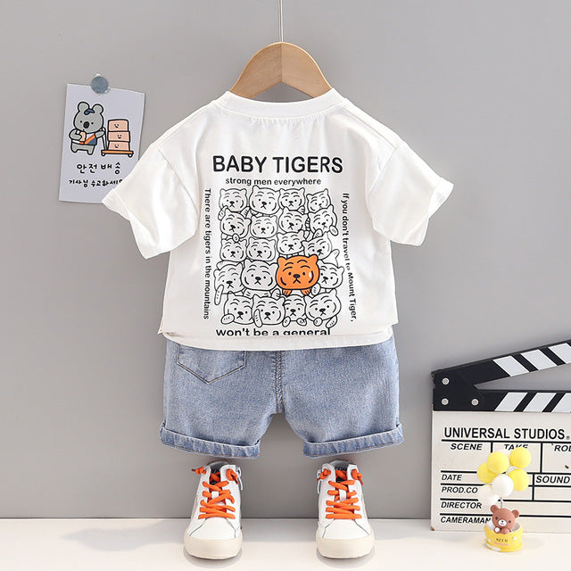 Clever Cartoon Tiger T-Shirt + Denim Shorts