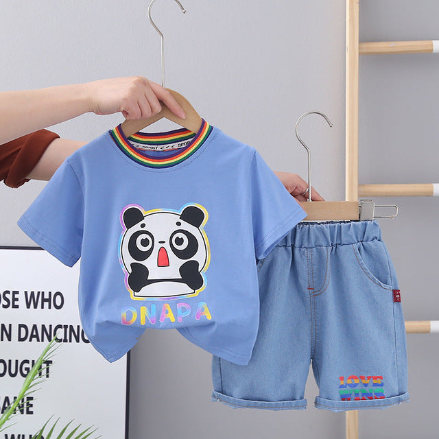 Flummox Cartoon Panda T-Shirt + Denim Shorts