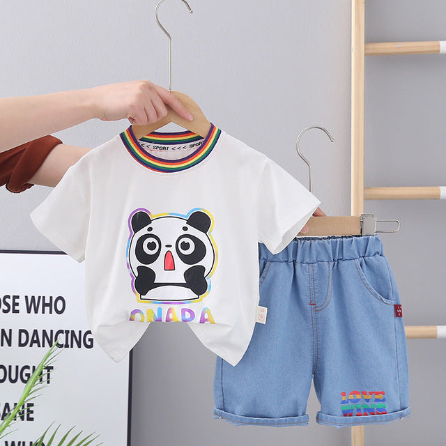 Flummox Cartoon Panda T-Shirt + Denim Shorts
