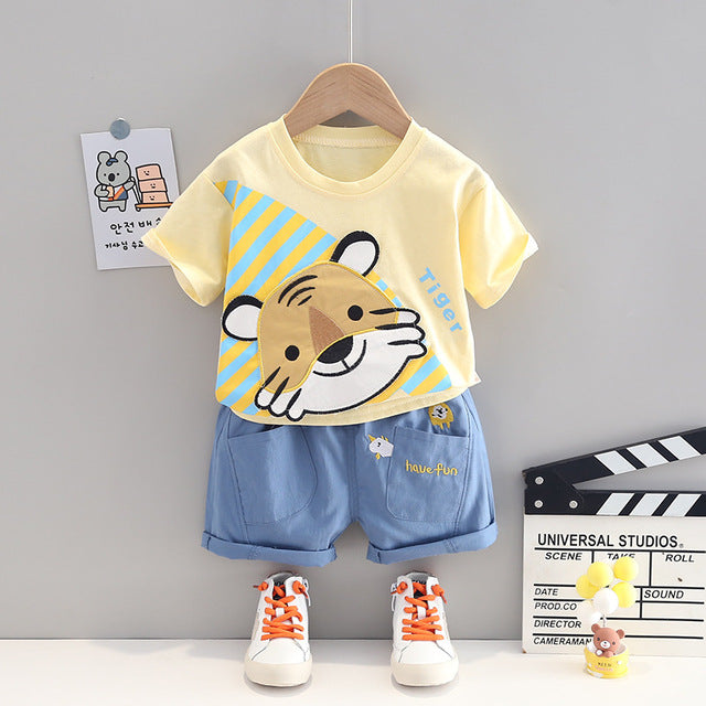 Clever Cartoon Animal T-Shirt + Denim Shorts