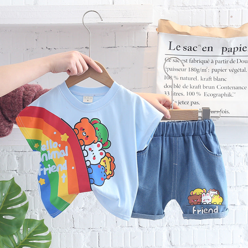 Cute Rainbow Zoo T-Shirt + Denim Shorts