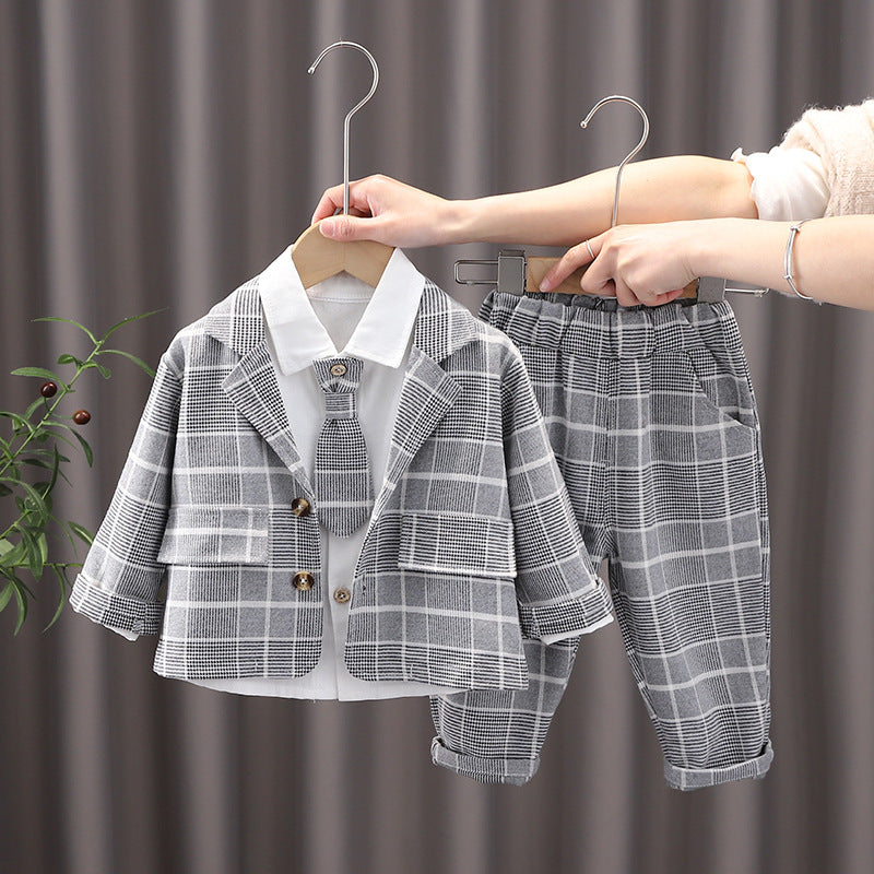 Ohyiyi - Gentleman Style  Plaid Suit + Tie Shirt + Pants