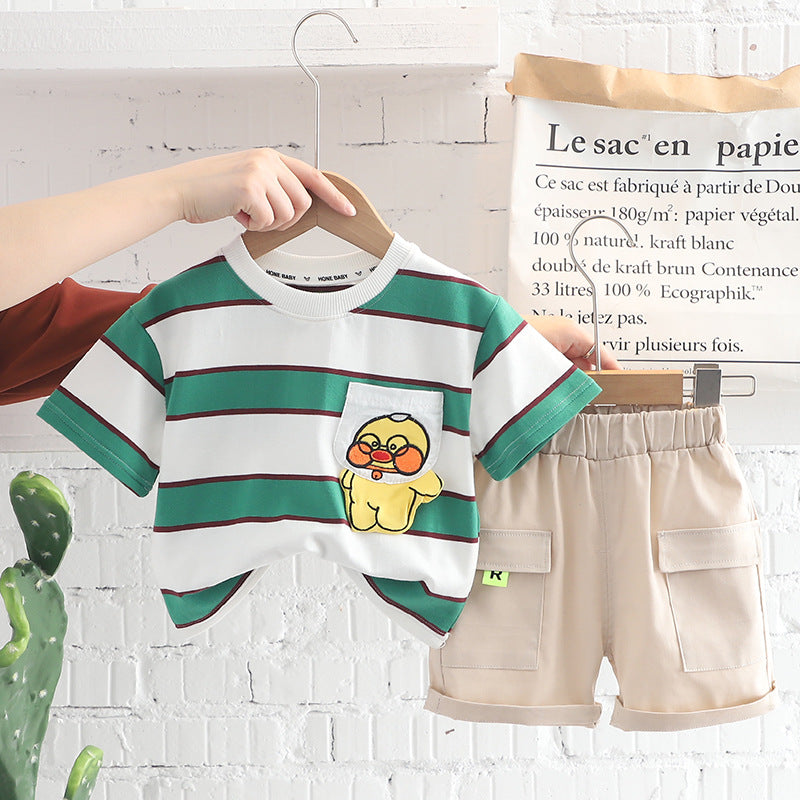 Cute Stripe Cartoon Chick T-Shirt + Tooling Shorts
