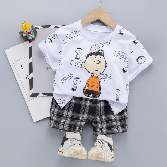 Quiet Cartoon Little Boy T-Shirt + Plaid Shorts