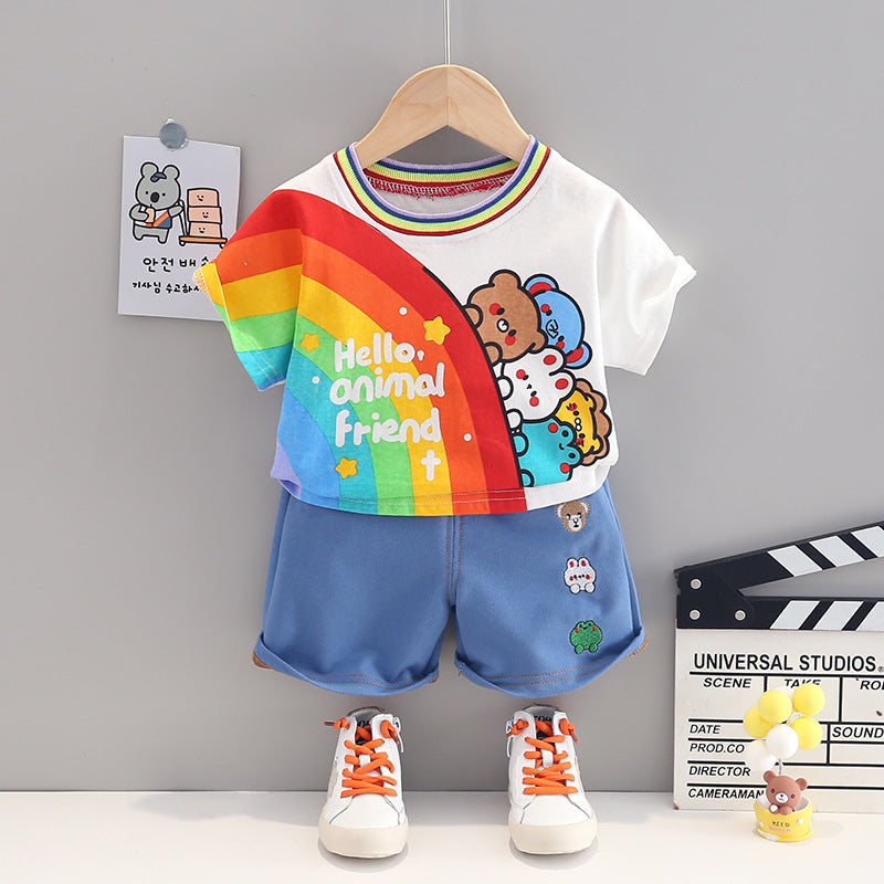 Cute Rainbow T-Shirt + Denim Shorts