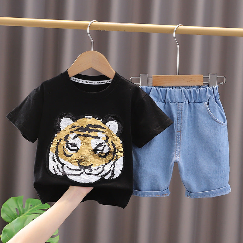 Cool Cartoon Animal T-Shirt + Denim Shorts