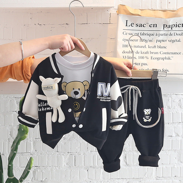 Cute Doll Jacket + Cartoon Bear T-Shirt + Pants