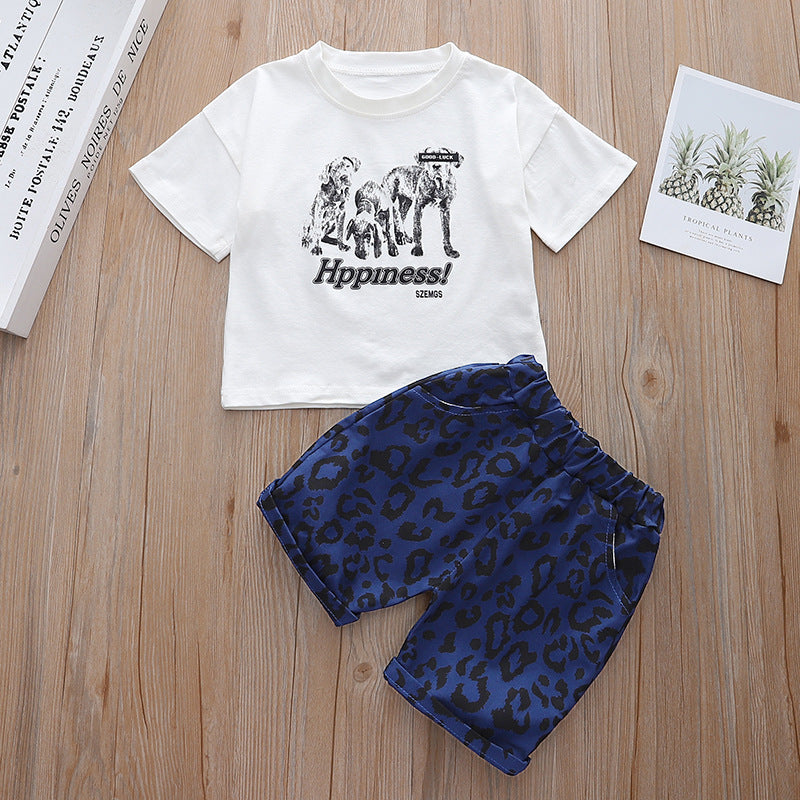 Clever Dog Printing T-Shirt + Leopard Print Shorts