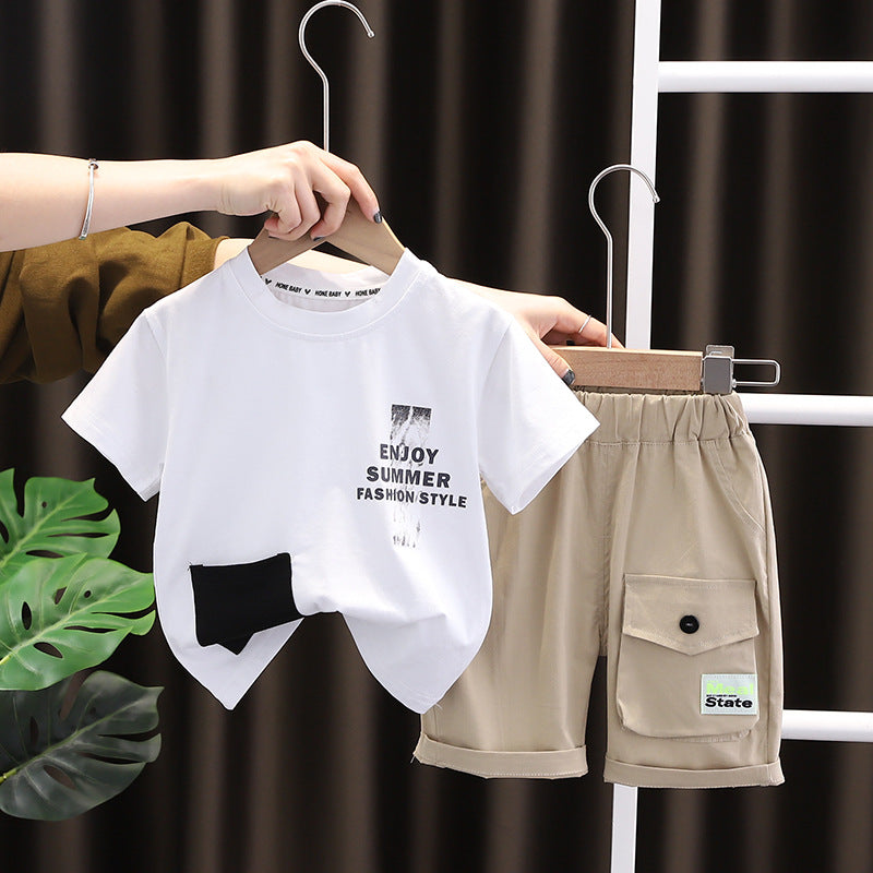 Fashion Style Letter Print T-Shirt + Cargo Shorts