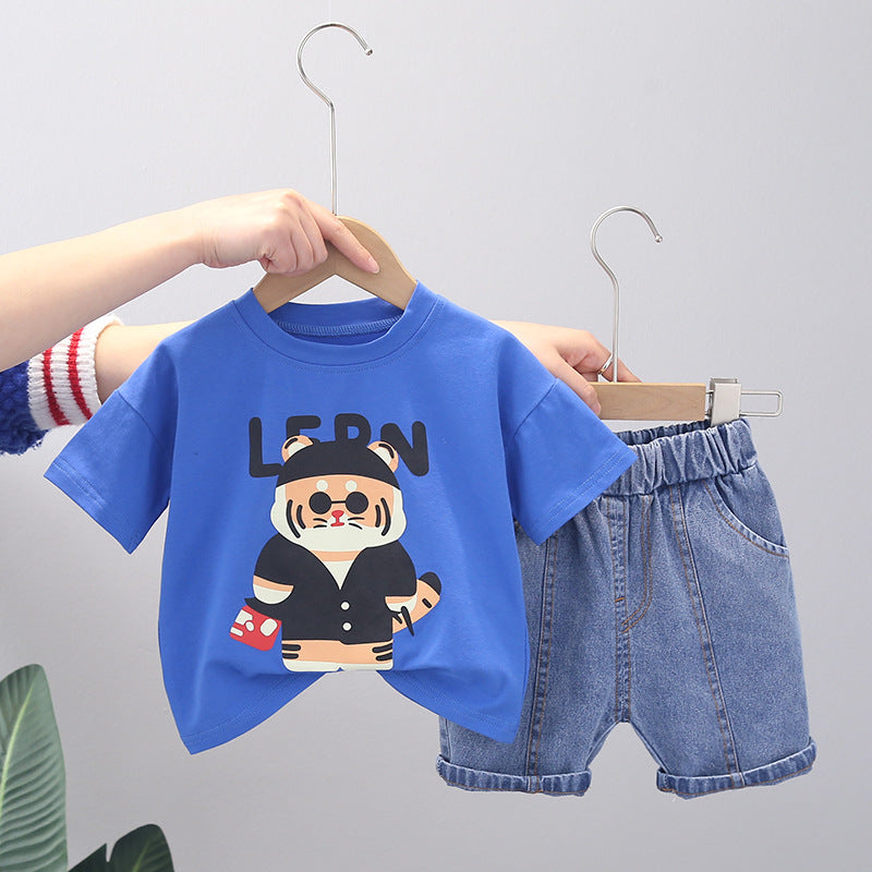 Cool Cartoon Gangster Tiger T-Shirt + Denim Shorts