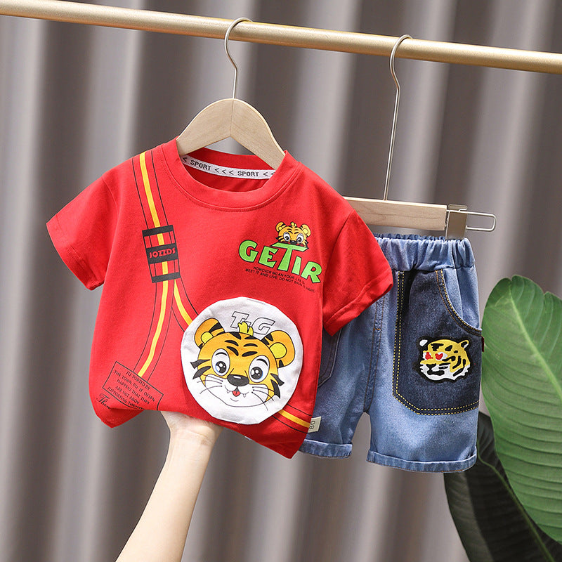 Clever Letter Tiger Bag T-Shirt + Denim Shorts