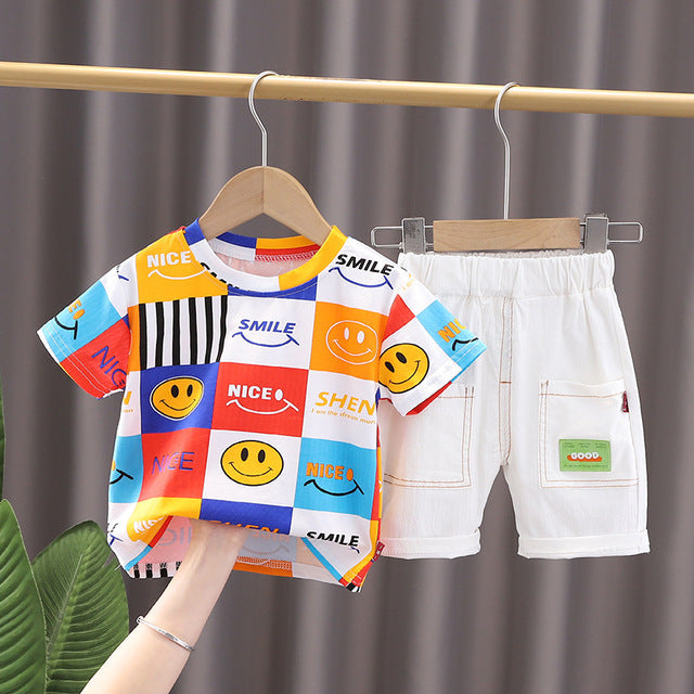 Summer Emoji Letter Plaid T-Shirt + Shorts