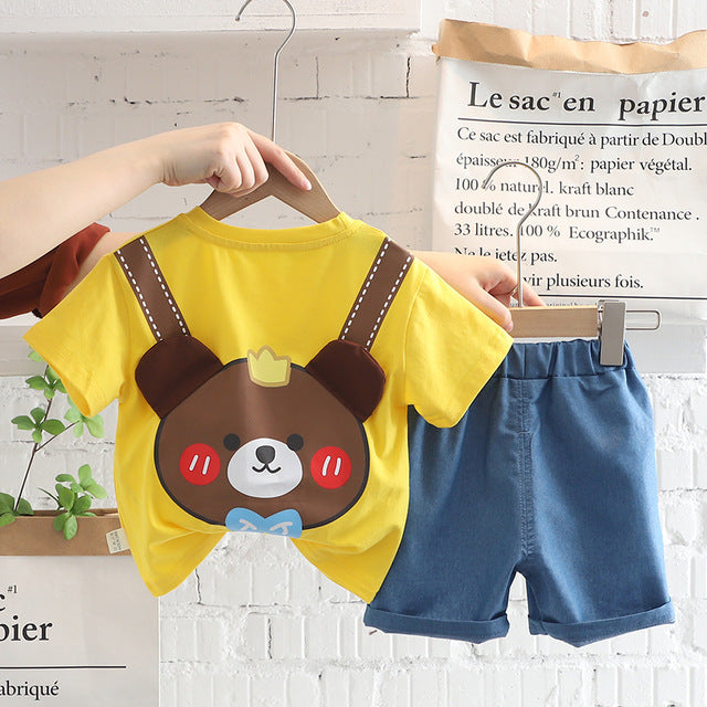 Cute Cartoon Bear T-shirt + Denim Shorts