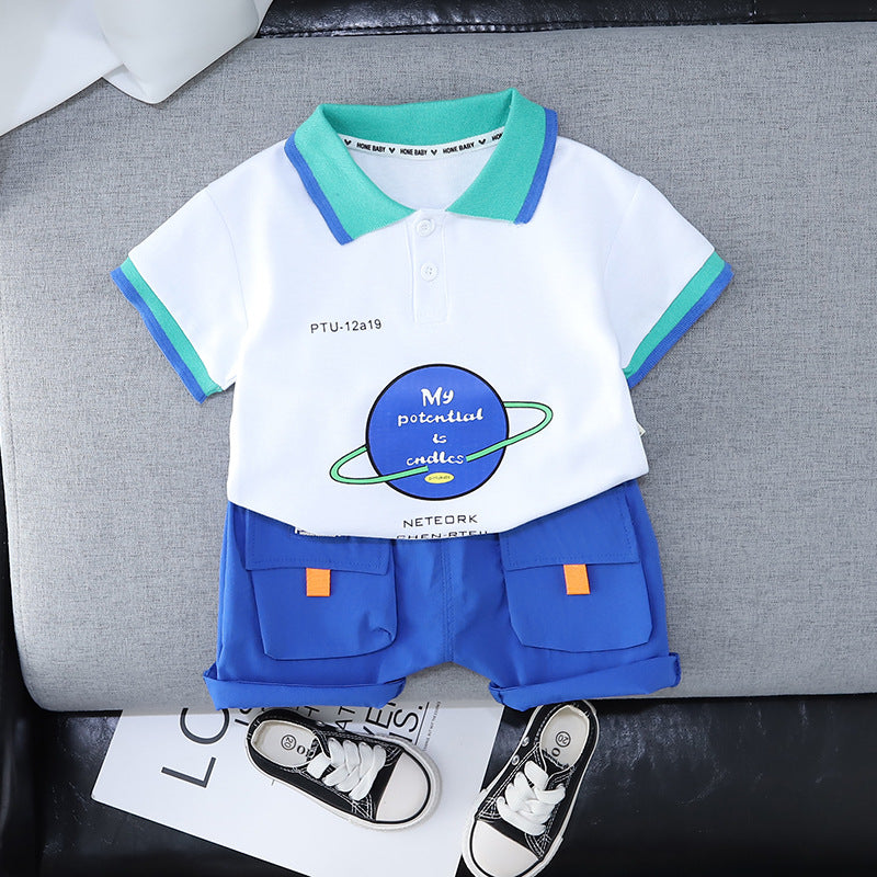 Imaginative Planet Graphic Print Polo T-Shirt + Shorts