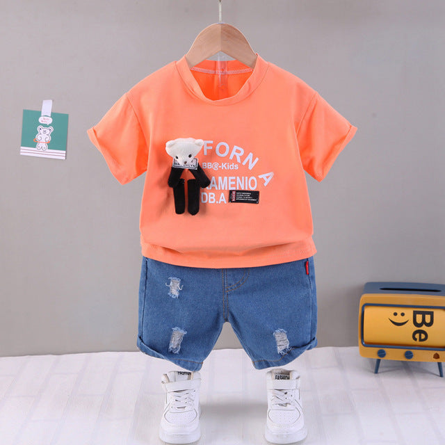 Clever Letter Print with Doll T-Shirt + Ripped Jeans