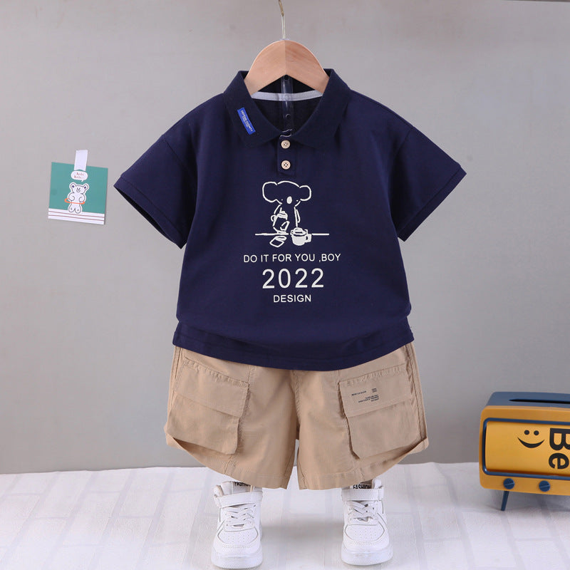 Handsome Cartoon Bear 2022 Polo Shirt Short Sleeve + Casual Shorts