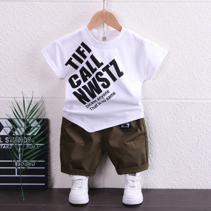 Fashion Style Letter Print T-Shirt + Overalls Shorts