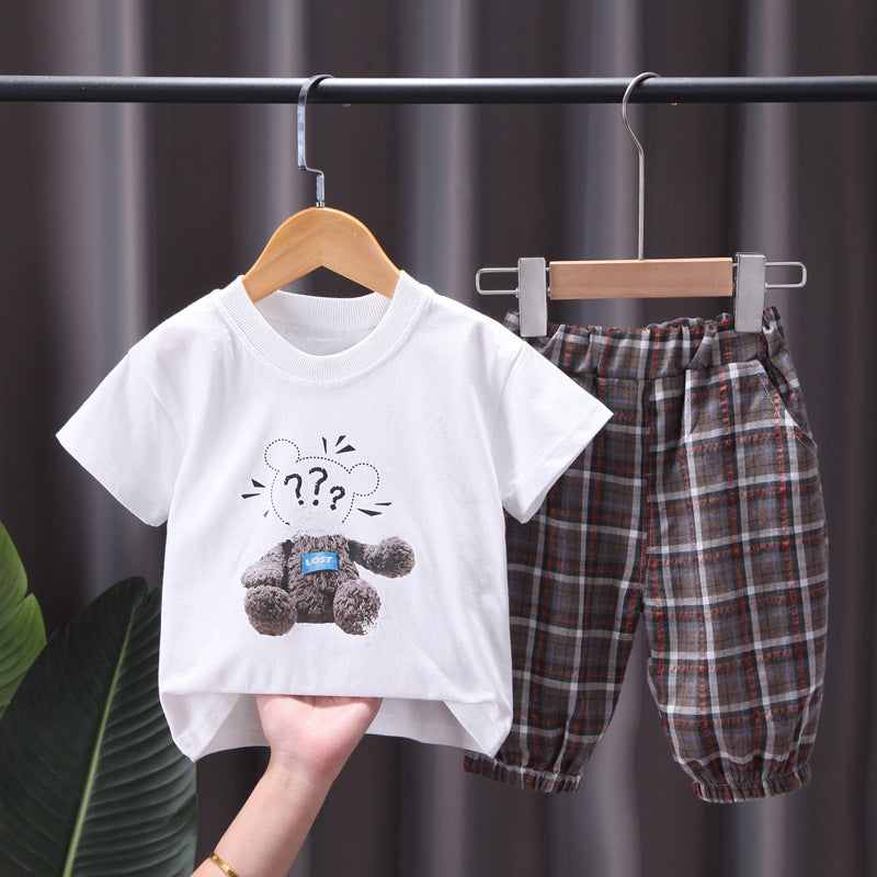 Imaginative Cartoon Bear T-Shirt + Plaid Pants