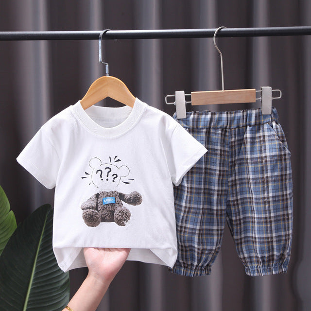 Imaginative Cartoon Bear T-Shirt + Plaid Pants