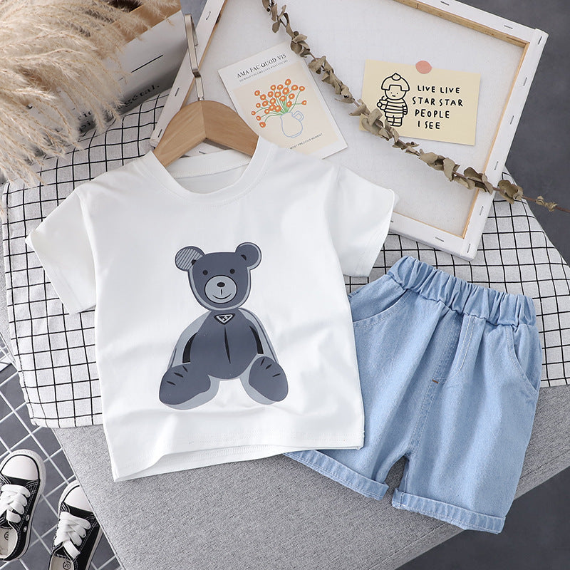 Quiet Cartoon Bear T-Shirt + Denim Shorts