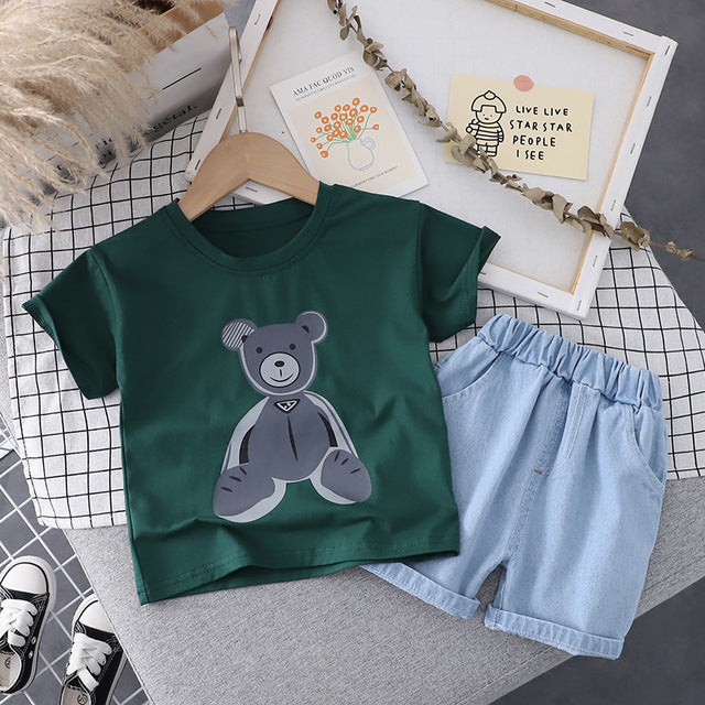 Quiet Cartoon Bear T-Shirt + Denim Shorts