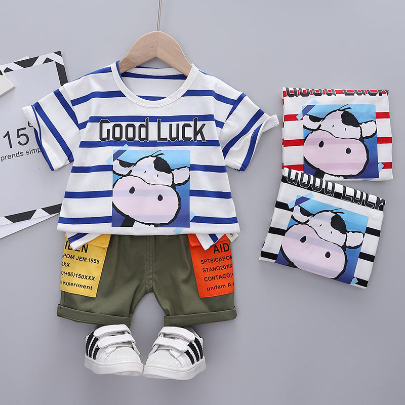 Good Luck Stripe Cartoon  Cow T-Shirt + Shorts