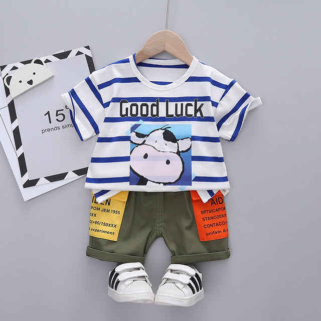 Good Luck Stripe Cartoon  Cow T-Shirt + Shorts