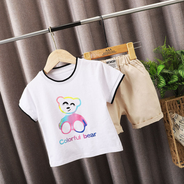 Clever Cartoon Rainbow Bear T-Shirt + Shorts