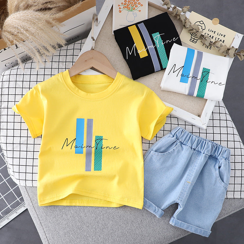 Fashion Style Letter Print T-Shirt + Denim Shorts