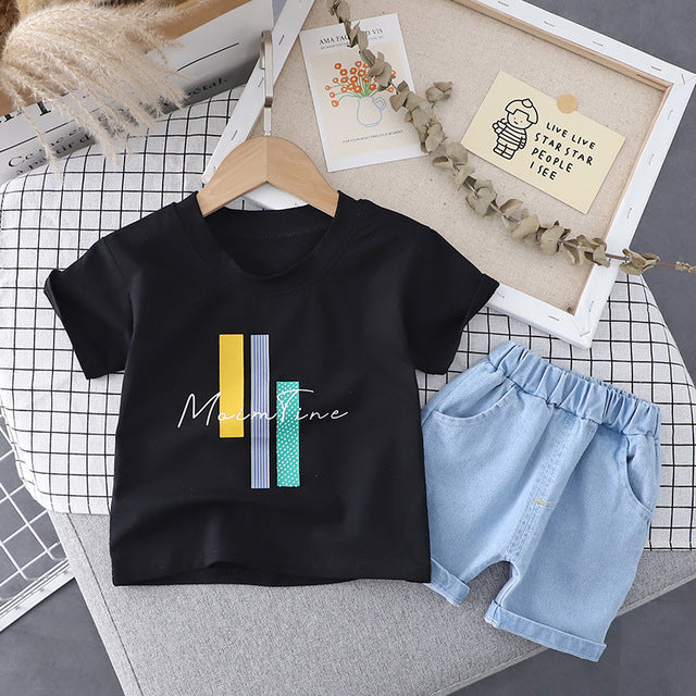 Fashion Style Letter Print T-Shirt + Denim Shorts