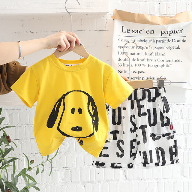 Quiet Cartoon Snoopy T-Shirt + Letter Shorts