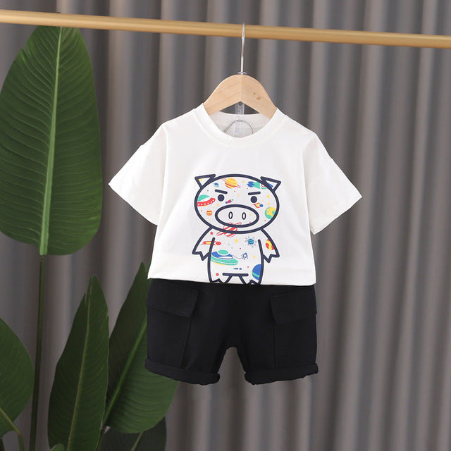 Clever Cartoon Rainbow Pig T-Shirt + Shorts