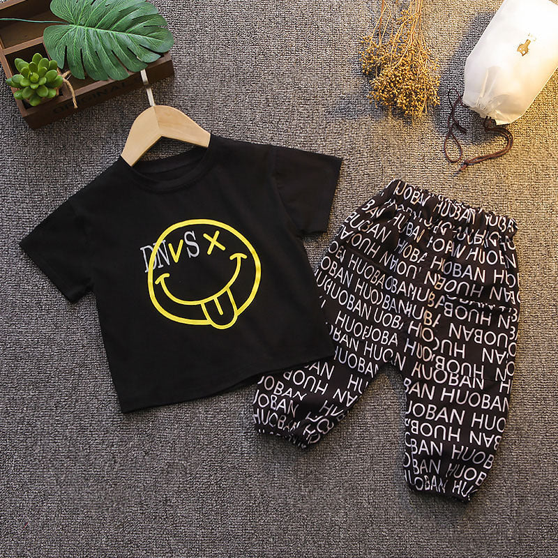 Cool Emoji Print T-Shirt + Letter full Print shorts