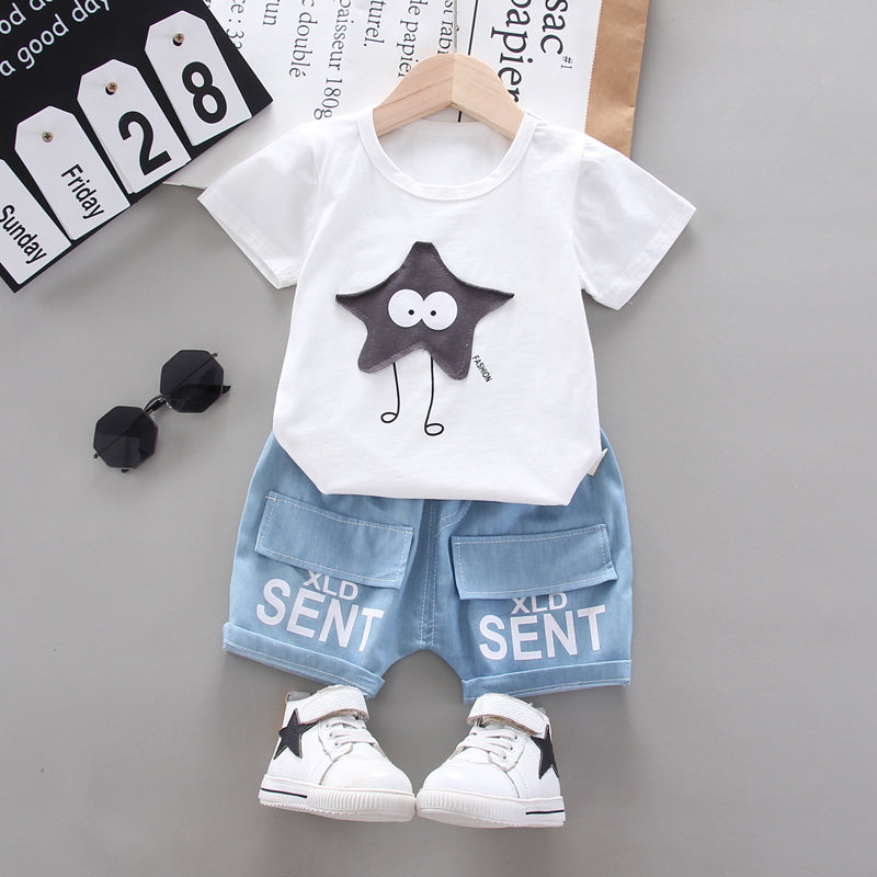 Imaginative Star Embroidery T-Shirt + Denim Shorts