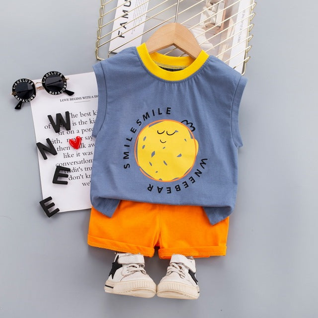 Smiley Planet Print Vest + Shorts