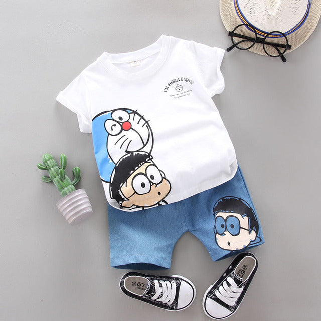 Anime Cartoon Doraemon  T-Shirt + Denim Shorts